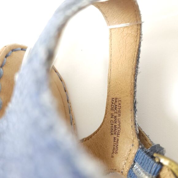 BORN MARES suede snake skin t-strap Blue Size 10 Wedge Sandal Shoes - Picture 6 of 12